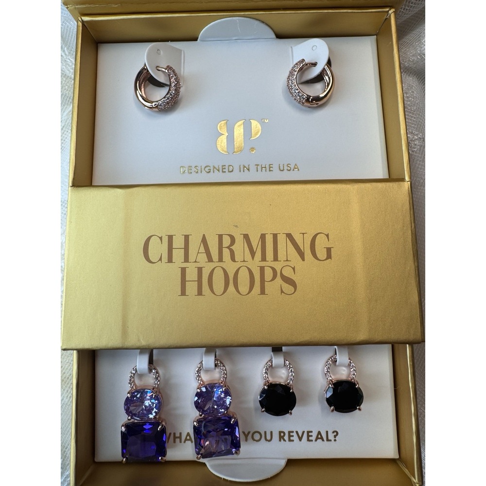 BP Charming Hoops Dripping In Jewels Rose Gold Purple Topaz Earrings ER27918